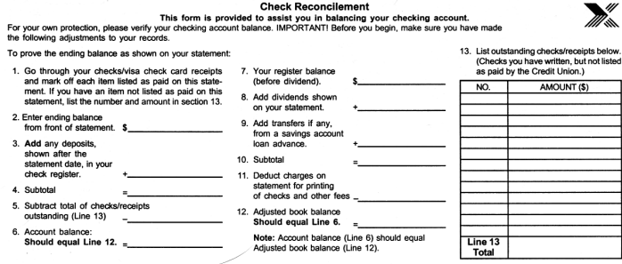 Credit-Union Check Reconcilement Form (click for larger image)